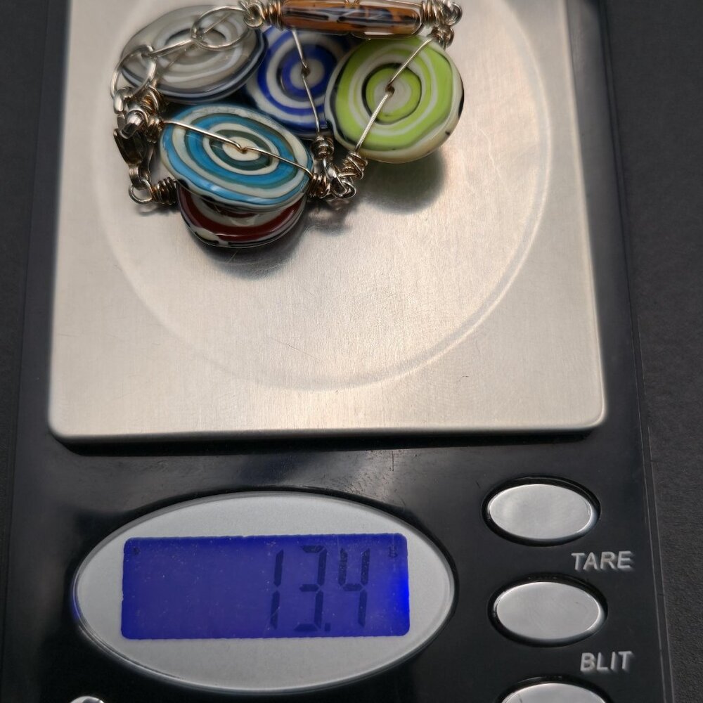 7+1 Inch Sterling Silver Handmade Wire Swirling Glass Bracelet A6544 - Picture 7 of 7